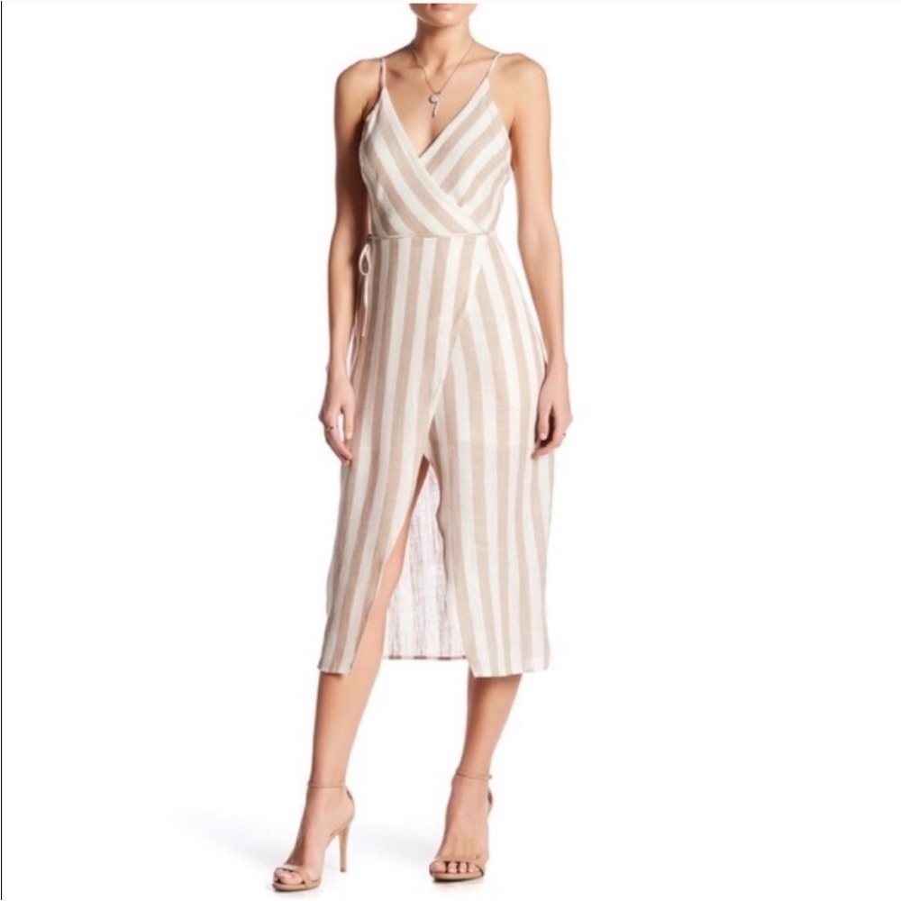 ASTR The Label Striped Linen Wrap Dress Size S
